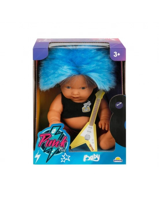 Punkçı Bebek Figürü 25 Cm - Mavi Saçlı (bamido)