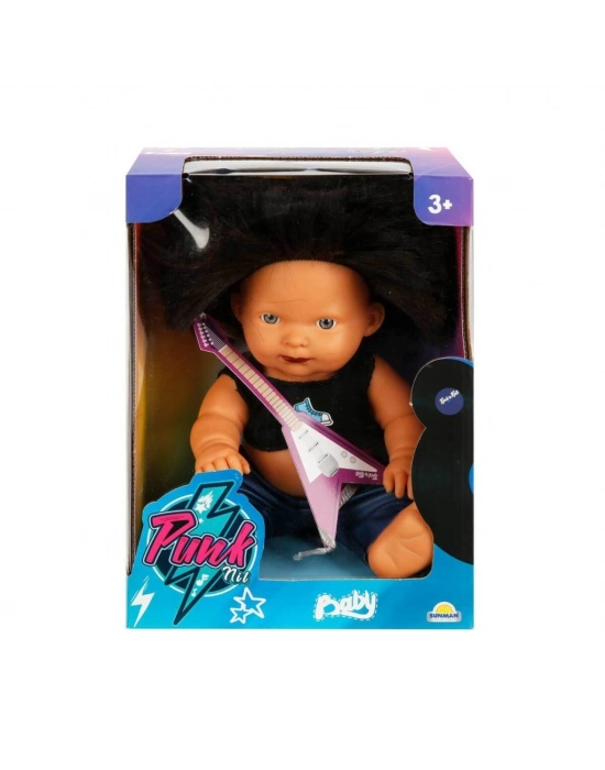 Punkçı Bebek Figürü 25 Cm - Siyah Saçlı (bamido)