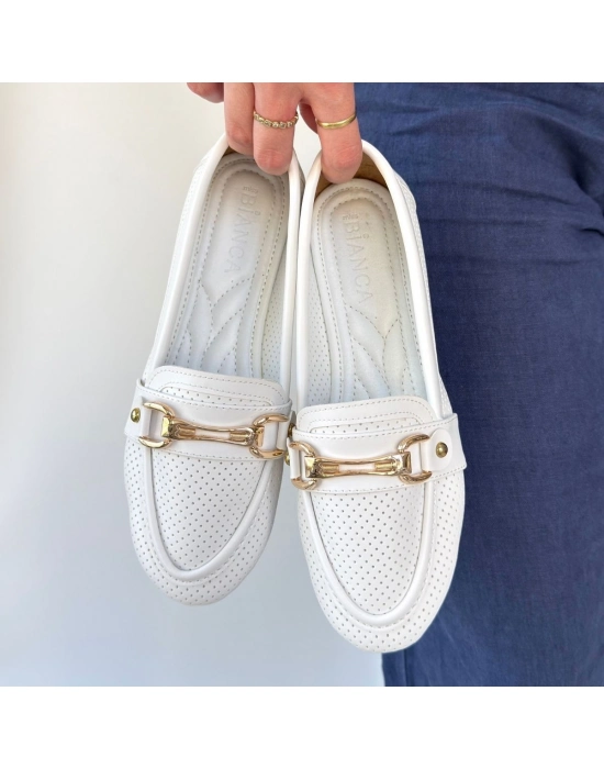 Rain Beyaz Cilt Babet Ayakkabı - Bamido