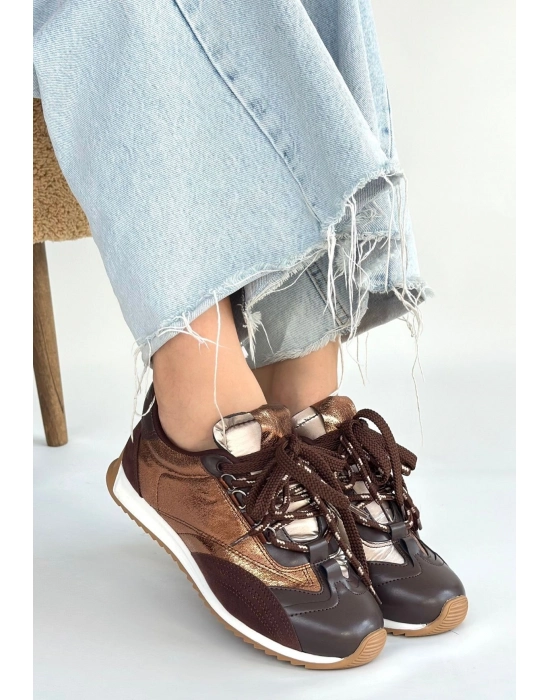 Ranu Kahverengi Cilt Paraşüt Detaylı Bağcıklı Spor Ayakkabı - Bamido