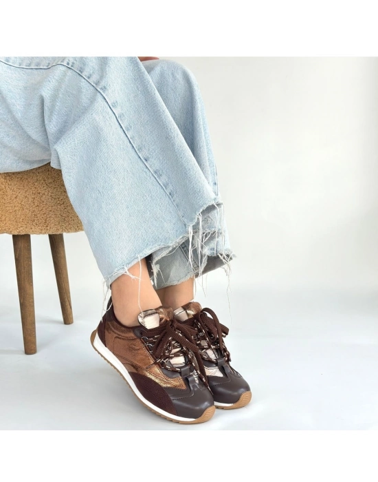 Ranu Kahverengi Cilt Paraşüt Detaylı Bağcıklı Spor Ayakkabı - Bamido