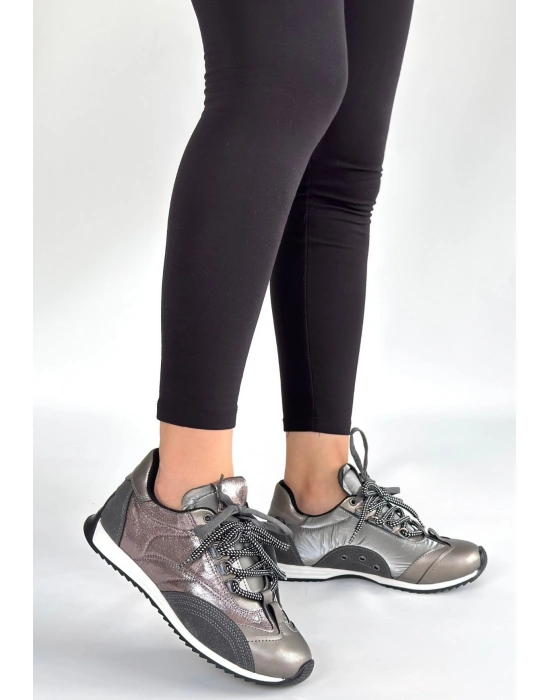 Ranu Platin Cilt Paraşüt Detaylı Bağcıklı Spor Ayakkabı - Bamido