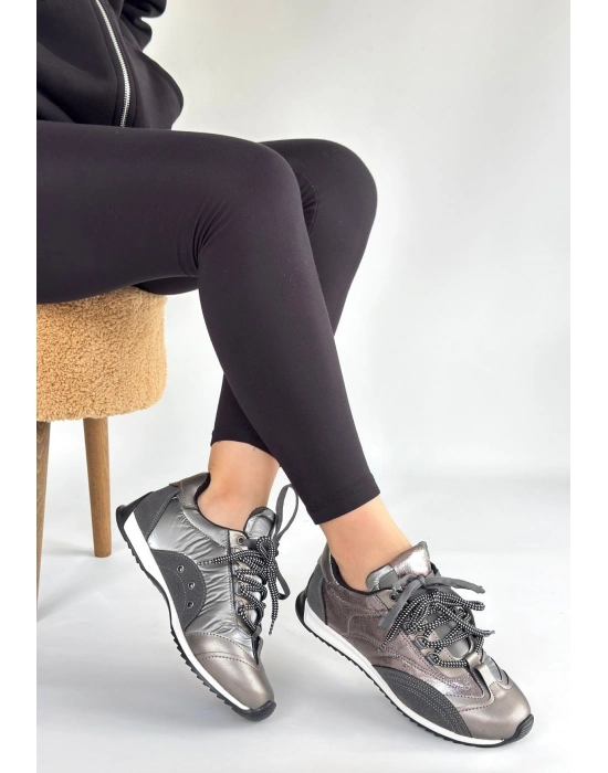 Ranu Platin Cilt Paraşüt Detaylı Bağcıklı Spor Ayakkabı - Bamido