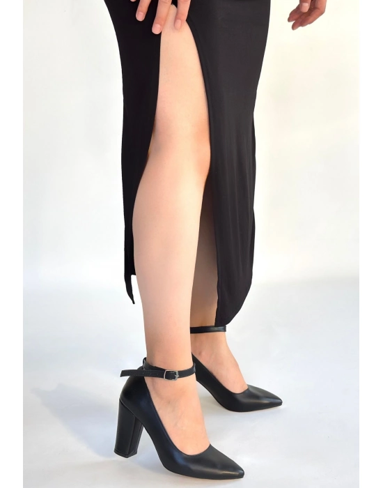 Rity Siyah Cilt Topuklu Ayakkabı - Bamido