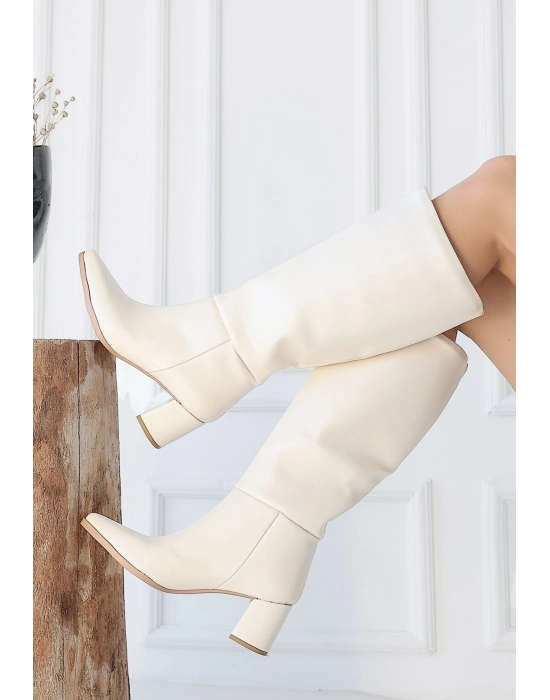 Roksa Ten Cilt Topuklu Çizme - Bamido