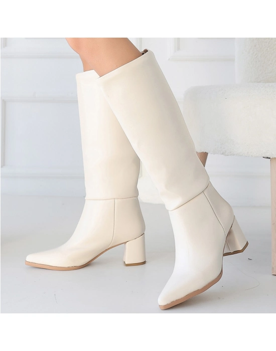 Roksa Ten Cilt Topuklu Çizme - Bamido