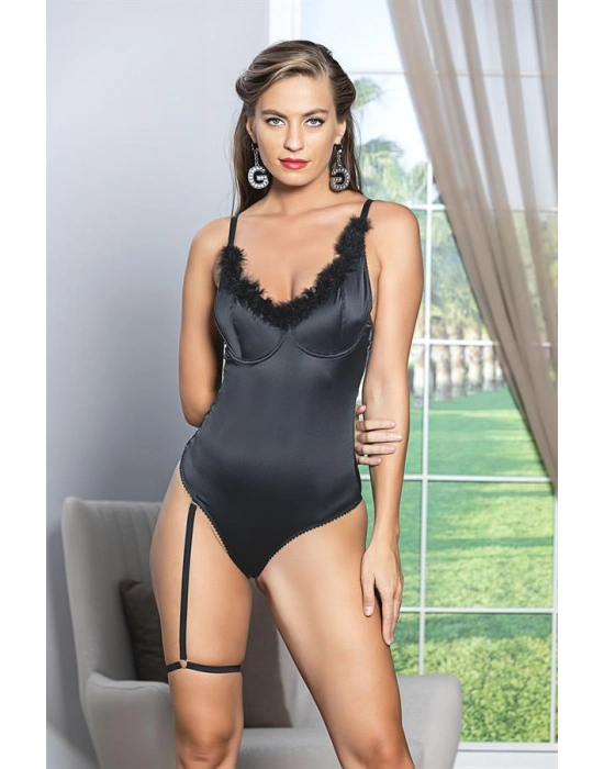 Saten Bacak Bantlı Çıtçıtlı Badi Siyah (brf11490)