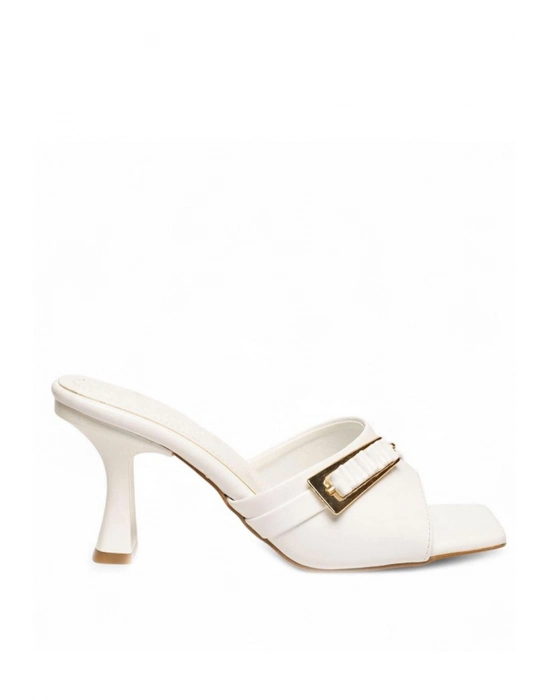Sief Beyaz Rugan Topuklu Terlik - Bamido