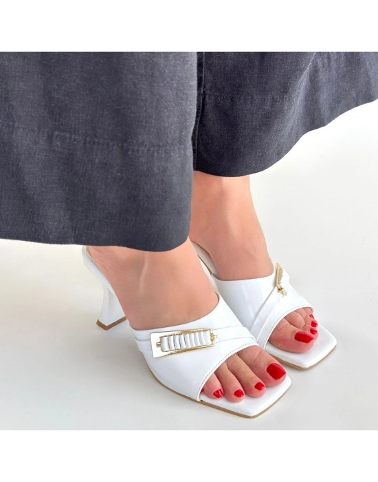 Sief Beyaz Rugan Topuklu Terlik - Bamido