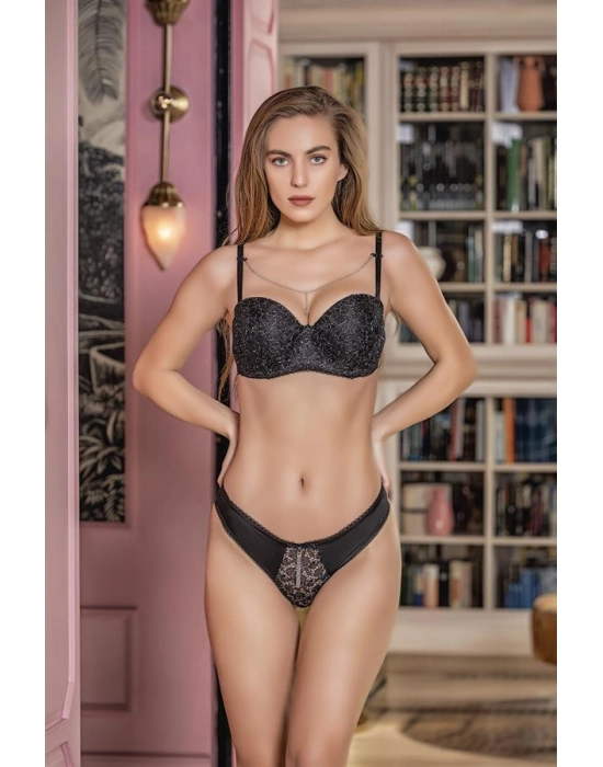 Simli Straplez Lotus Sütyen Ve Slip Külot Takım Siyah (brf31541)