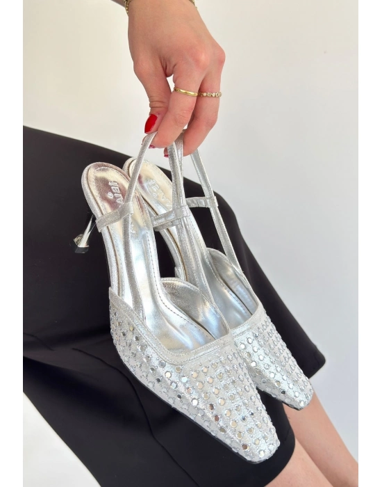 Sione Gümüş Cilt Topuklu Ayakkabı - Bamido