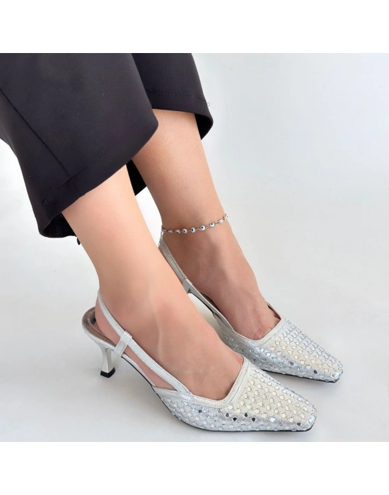 Sione Gümüş Cilt Topuklu Ayakkabı - Bamido