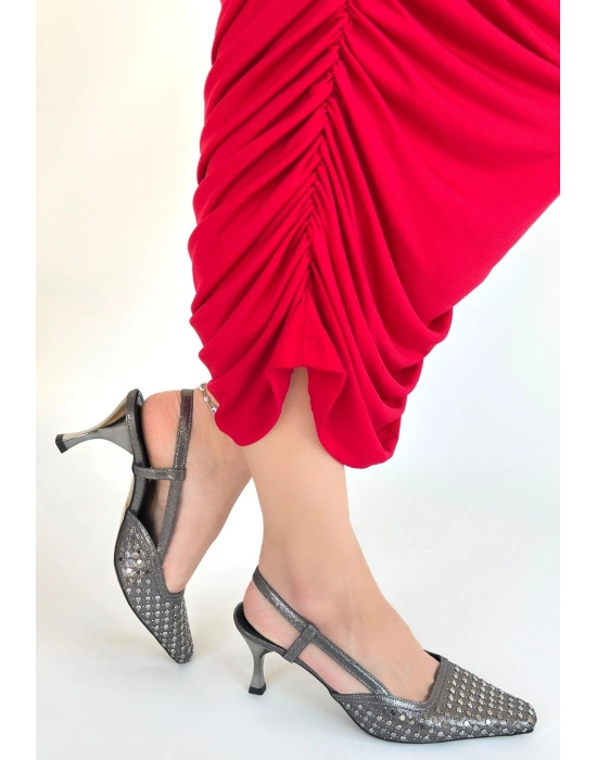 Sione Platin Cilt Topuklu Ayakkabı - Bamido