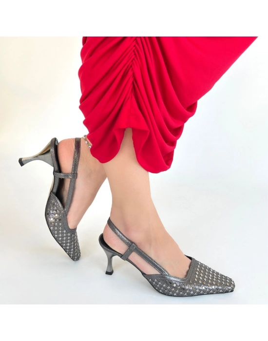 Sione Platin Cilt Topuklu Ayakkabı - Bamido