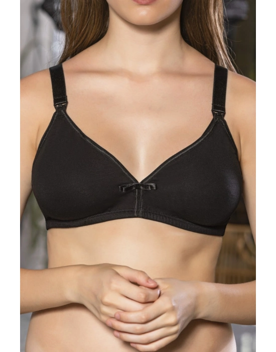 Siyah Anne İçin Konforlu Emzirme Sütyeni,pamuklutelsiz,süngersiz, Mom Bra