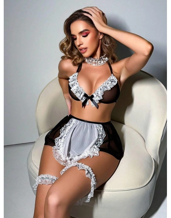 Siyah Bacak Bantlı Fantezi Hizmetçi Kostümü