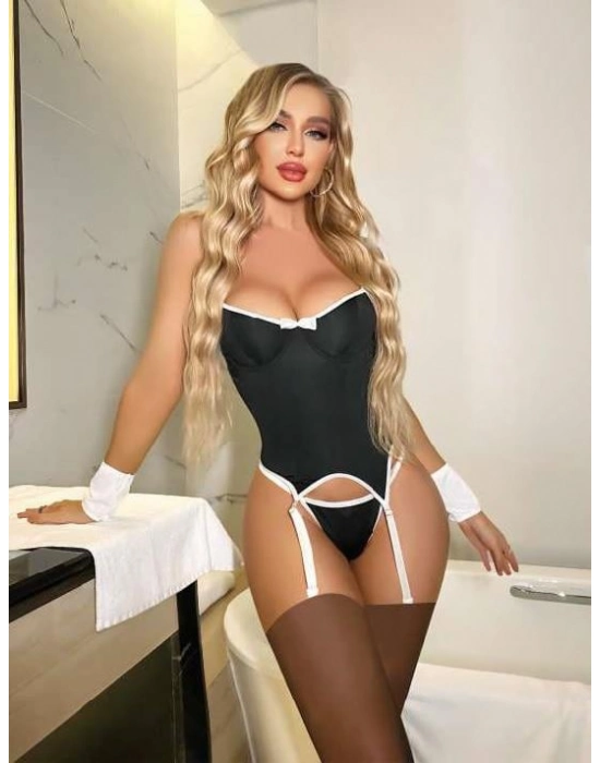 Siyah Beyaz Fantezi Jartiyer Takım