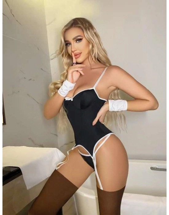 Siyah Beyaz Fantezi Jartiyer Takım