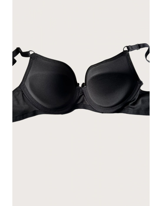 Siyah-beyaz-kırmızı-ten 4lü Dolgulu Push Up Micro Balenli Günlük Tek Destekli Sütyen