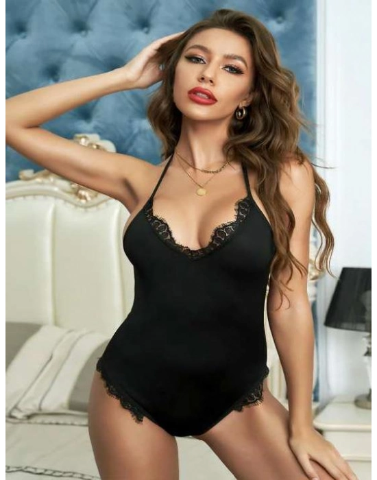 Siyah Dantel İşlemeli Fantezi Babydoll