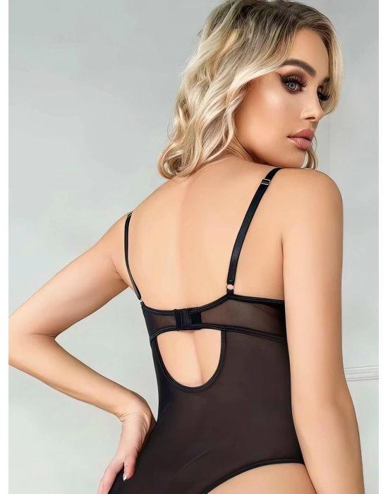 Siyah Dantel İşlemeli Özel Bölgesi Açık Fantezi Body Jartiyer Takımı