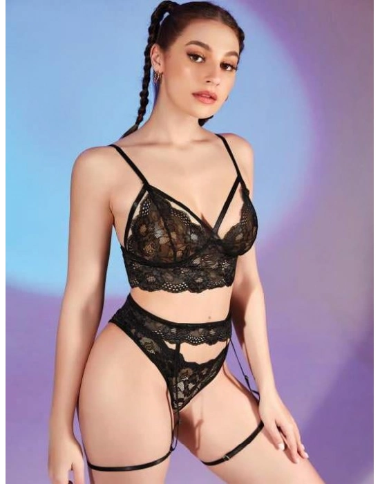 Siyah Dantelli Fantezi Jartiyer Takım