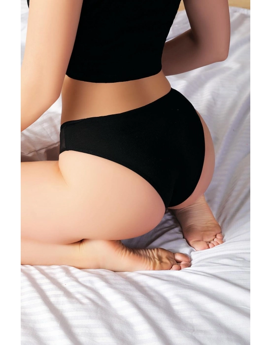 Siyah Dantelli Metal Aksesuarlı Fantezi Külot