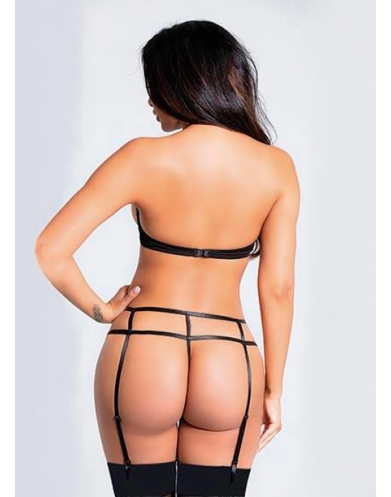 Siyah Göğüsü Açık Güpür Detaylı Fantezi Jartiyer Takımı