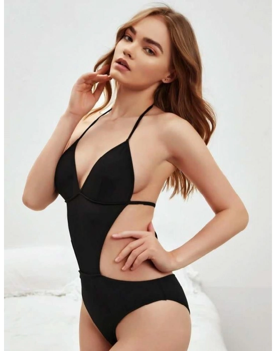 Siyah İp Detaylı Boyundan Bağlamalı Fantezi Babydoll