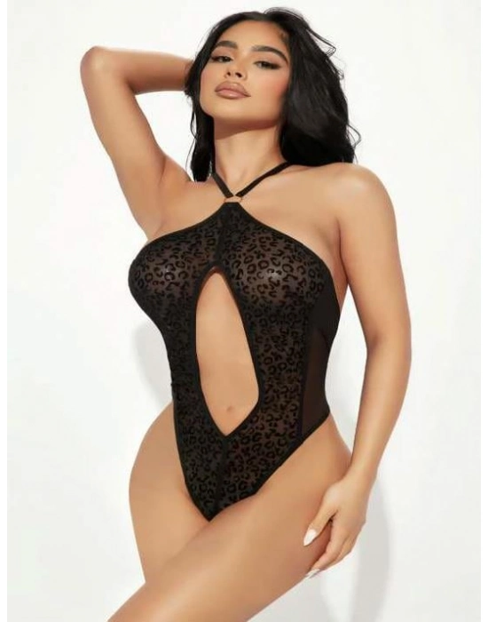 Siyah İp Detaylı Boyundan Bağlamalı Fantezi Babydoll