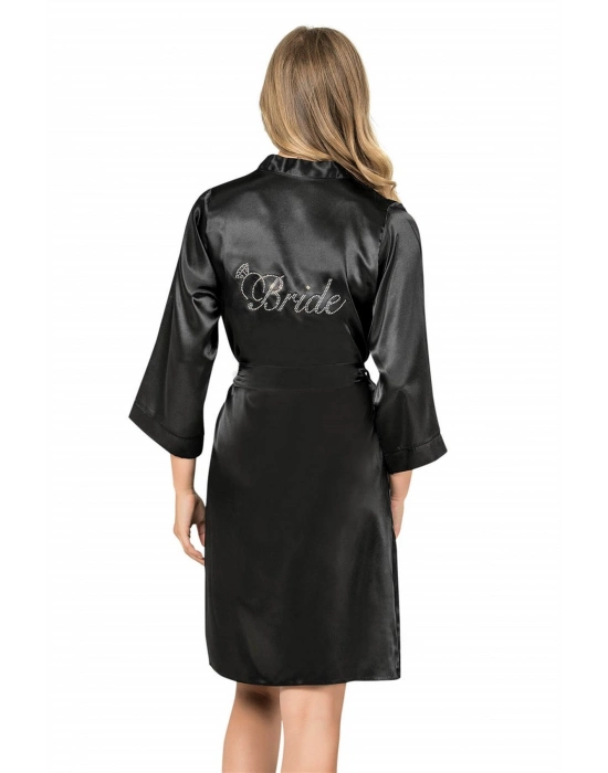 Siyah Kısa Saten Bride Sabahlık