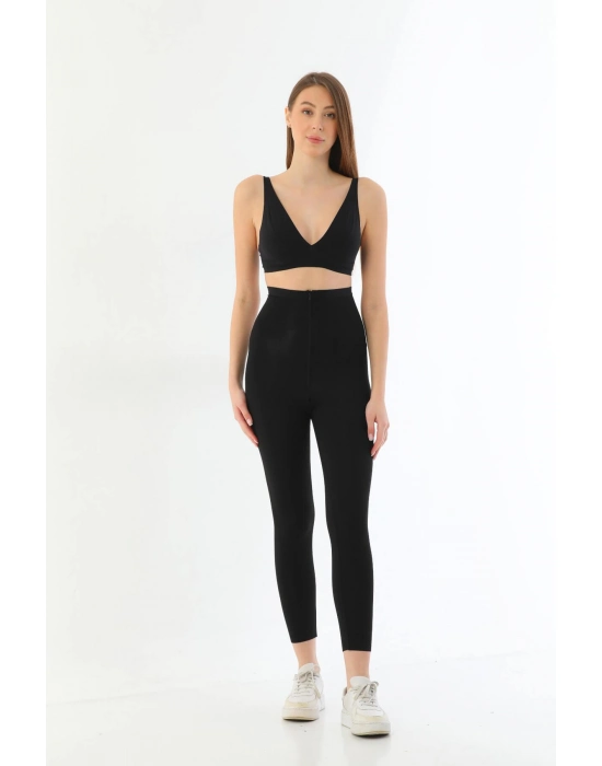 Siyah Mı 2711 Lazer Kesim Fermuarlı Uzun Tayt