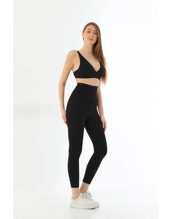 Siyah Mı 2711 Lazer Kesim Fermuarlı Uzun Tayt