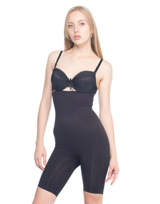 Siyah Mı Emay 2074 Yüksek Bel Desenli Double Uzun Paça Korse