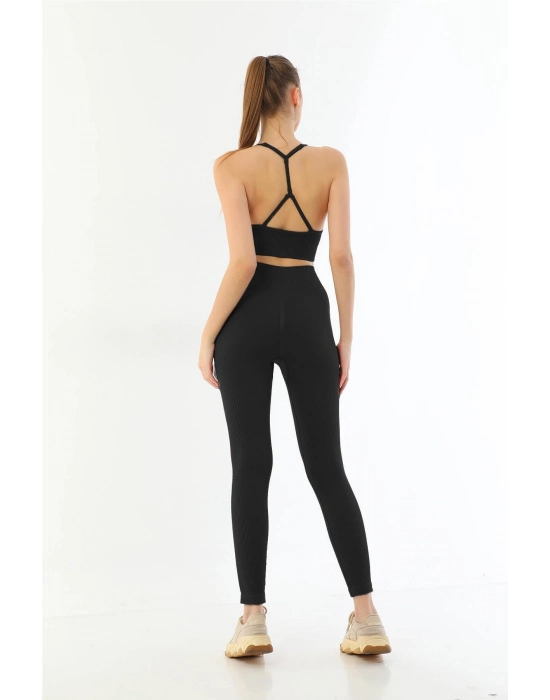 Siyah Mı Emay 3921 Soft Seamless Ripli Tayt Yoga Takımı