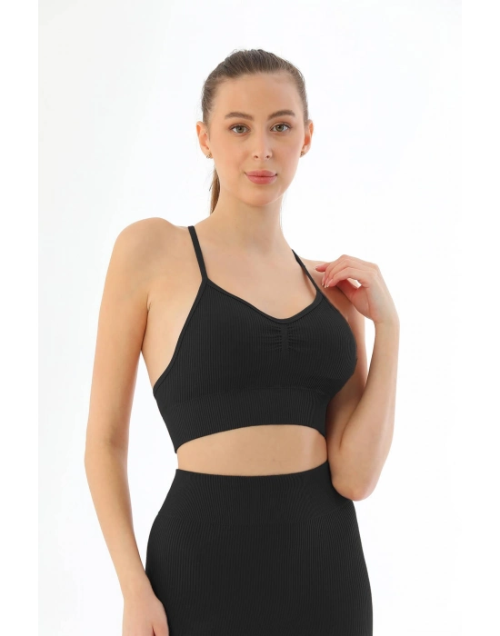 Siyah Mı Emay 3921 Soft Seamless Ripli Tayt Yoga Takımı