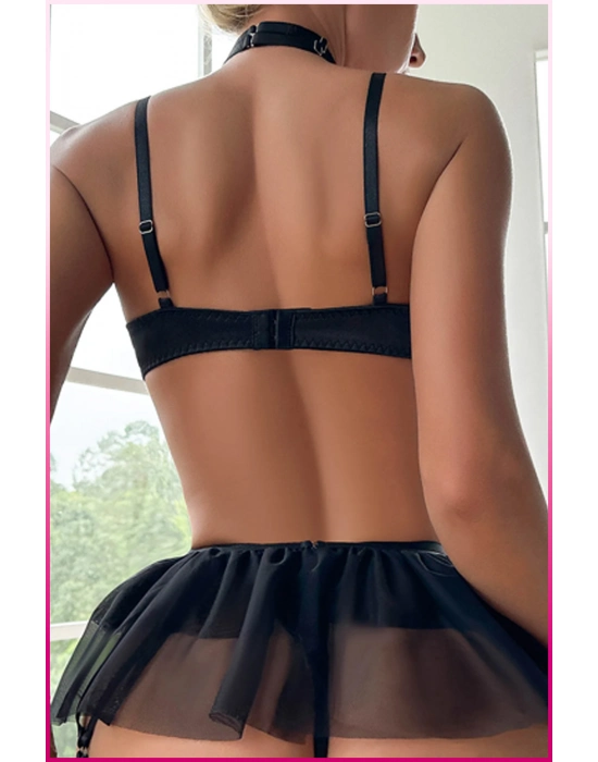 Siyah Saten Fiyonk Detaylı Özel Tasarım İç Giyim Seti