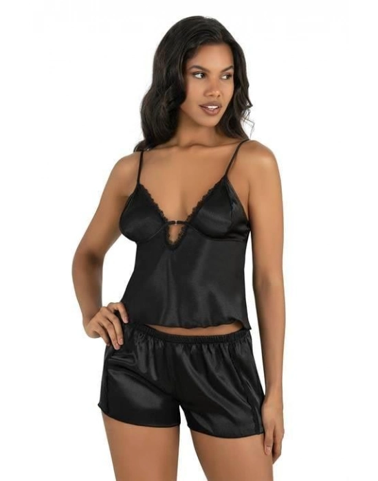 Siyah Saten Şort Takımı 9207