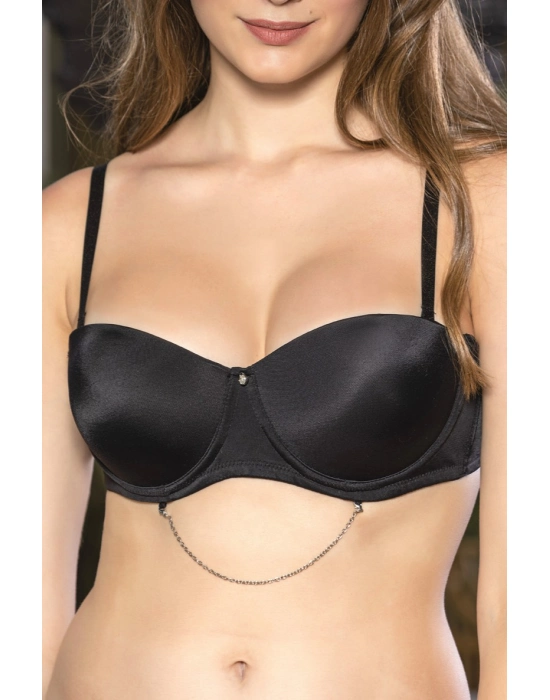 Siyah Zincir Detaylı Askısı Çıkarılabilir Push-up Sütyen, Kadın İç Giyim