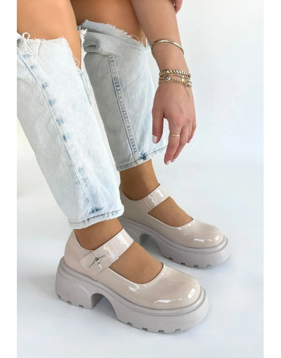 Siyat Bej Rugan Dolgu Topuk Oxford Ayakkabı - Bamido