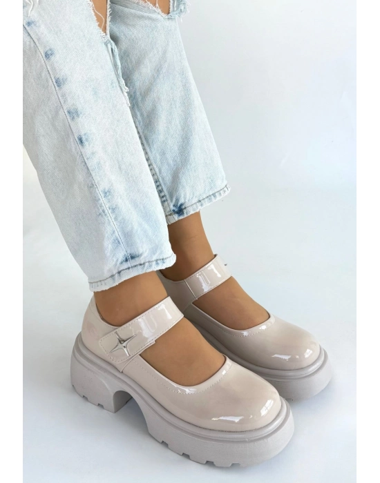 Siyat Bej Rugan Dolgu Topuk Oxford Ayakkabı - Bamido