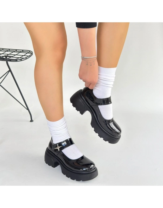 Siyat Siyah Rugan Dolgu Topuk Oxford Ayakkabı - Bamido