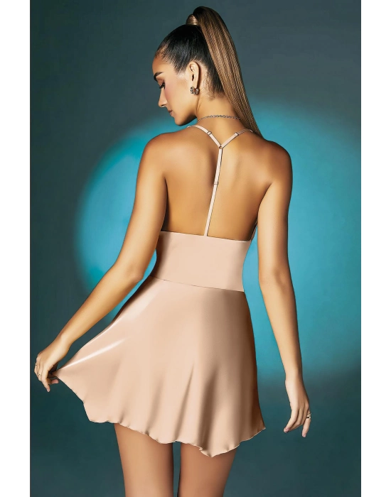 Somon Askılı Degajeli Fantezi Mini Elbise