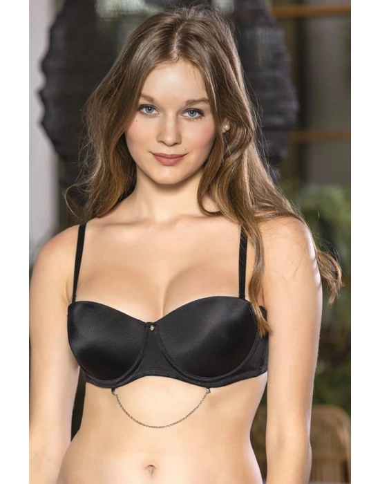 Straplez Zincir Detaylı Sütyen Siyah  (brf11190)