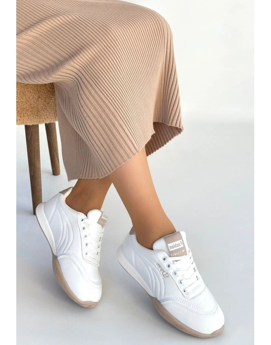 Tawen Beyaz Cilt Bağcıklı Spor Ayakkabı - Bamido