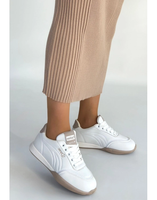 Tawen Beyaz Cilt Bağcıklı Spor Ayakkabı - Bamido