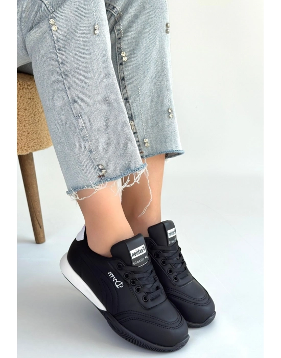 Tawen Siyah Cilt Bağcıklı Spor Ayakkabı - Bamido