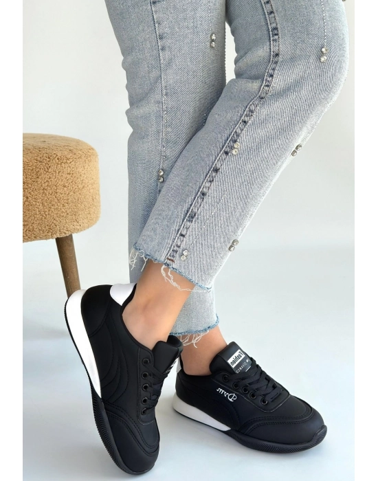 Tawen Siyah Cilt Bağcıklı Spor Ayakkabı - Bamido