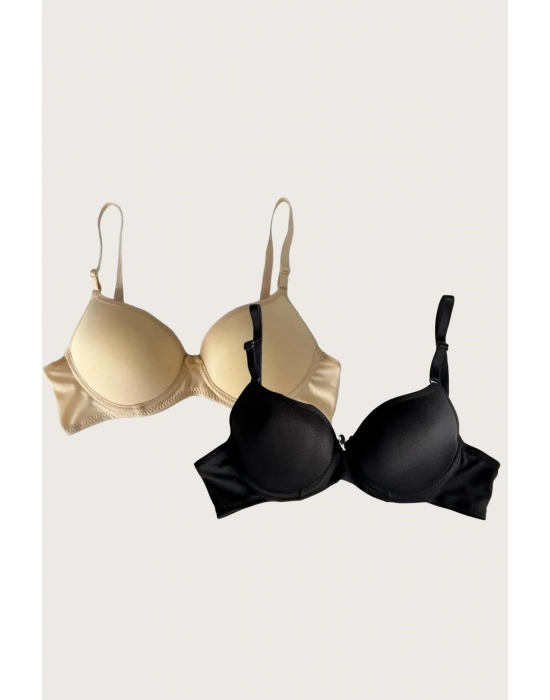 Ten-siyah 2li Mikro Kumaş İçi Boş Balenli Günlük Desteksiz Sütyen
