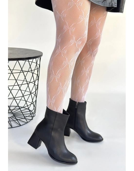 Tendy Siyah Cilt Topuklu Bot - Bamido